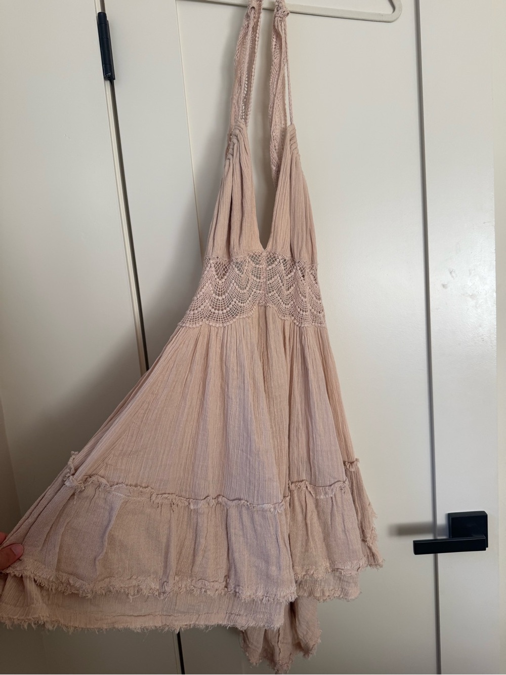 Free People Cream Halter Tiered Mini Dress